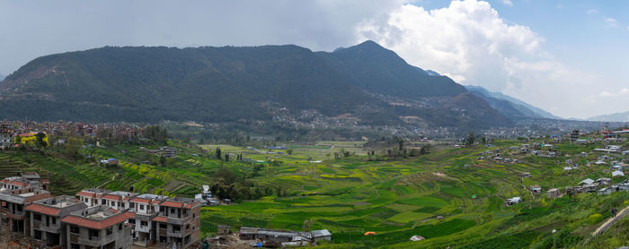 High angle view of townscape against sky