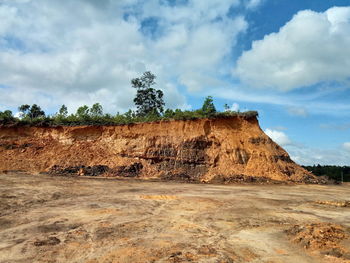 Scenic view of rocks on field against sky