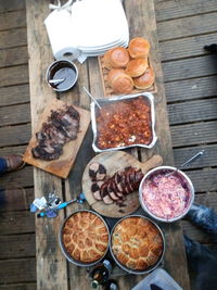 High angle view of breakfast on table