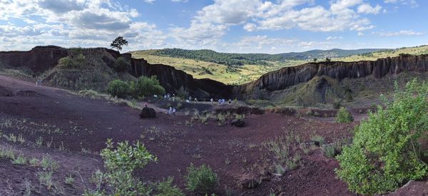 Panoramic view of landscape and mountains against sky