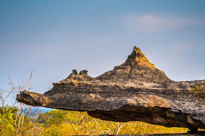 Low angle view of rock against sky