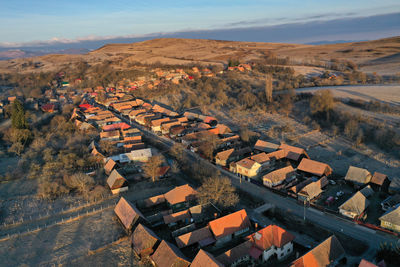 High angle view of cityscape against sky