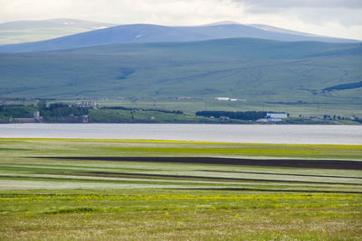 Landscape of valley and reservoir in georgia, daytime and outdoor