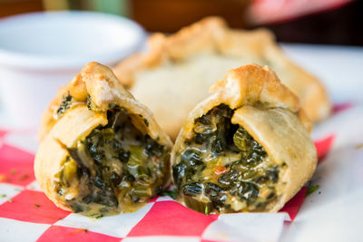 Close-up of stuffed food in tray