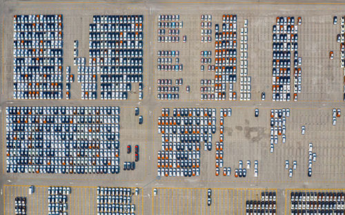 Aerial view of cars in parking lot