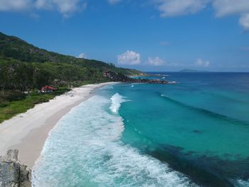 Scenic view of sea against blue sky