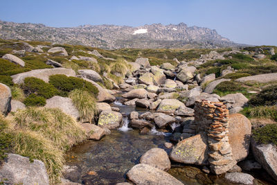 Scenic view of rocky mountains against sky