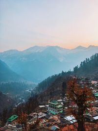 High angle view of mountains against sky