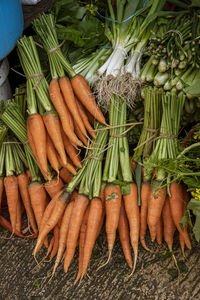 High angle view of vegetables on table