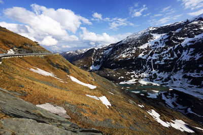 Scenic view of snowcapped mountains against sky