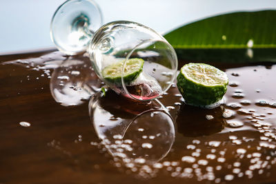 Close-up of drink on glass table