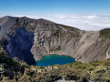 High angle view of volcanic landscape against sky