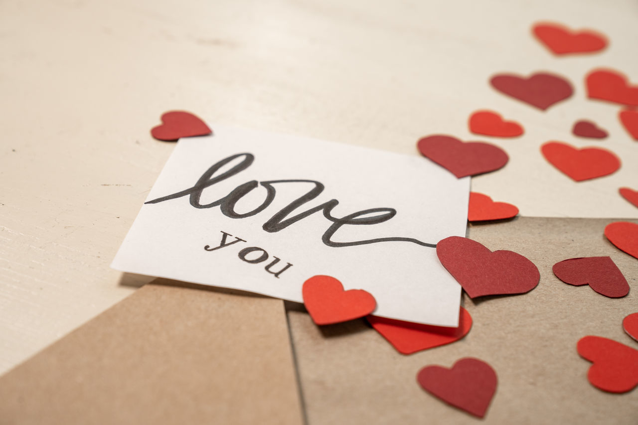 CLOSE-UP OF LOVE TEXT ON PAPER