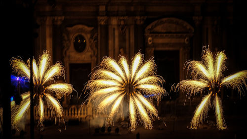 Firework display against building at night