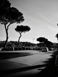 Cars on street against sky