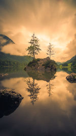 Scenic view of lake against sky during sunset