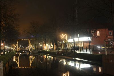 Reflection of trees in water at night