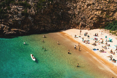 High angle view of people on beach