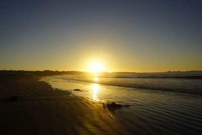 Scenic view of sea against clear sky during sunset