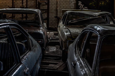 Abandoned cars at junkyard