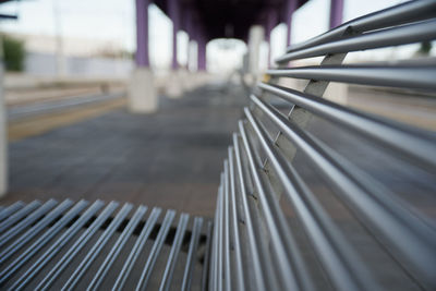 Close-up of railings on the bench