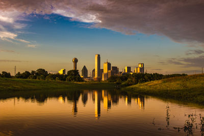 Reflection of buildings in water