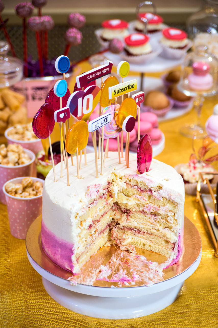 CLOSE-UP OF CAKE WITH ICE CREAM ON PLATE