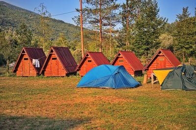 Camping in a recreation park with tents and bungalows