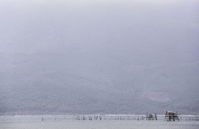 Scenic view of sea against sky during winter