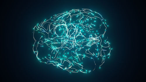 Hologram brain activity visualization with particles 3d render