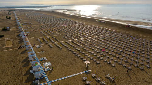 Umbrellas on the beach in caorle in summer season