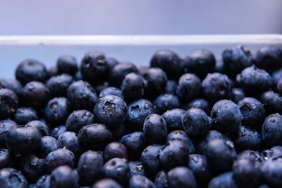 Close-up of blueberries in container