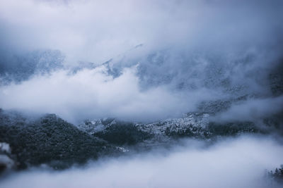 Scenic view of mountains against sky during winter