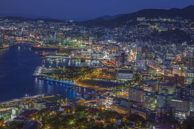 High angle view of nagasaki-shi city during night