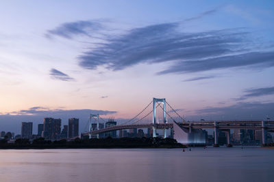 View of suspension bridge over river