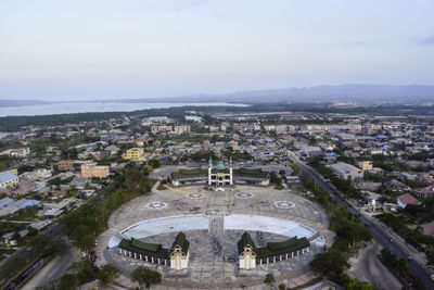 High angle view of buildings in city