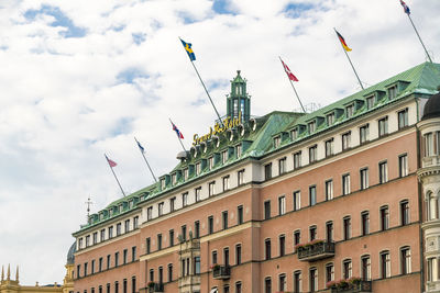 View of luxury grand hotel in stockholm center by the royal palace