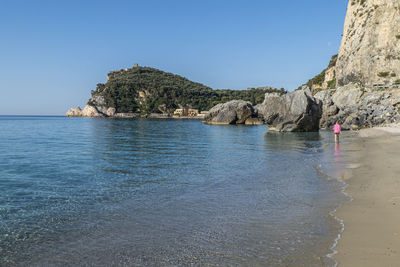 Scenic view of sea against clear sky