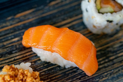 Close-up of sushi served in plate