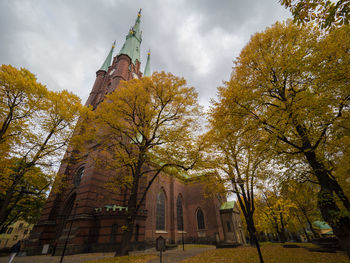 Low angle view of temple during autumn