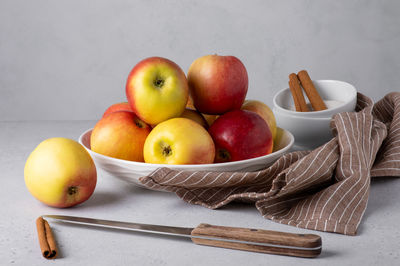 High angle view of apples on table