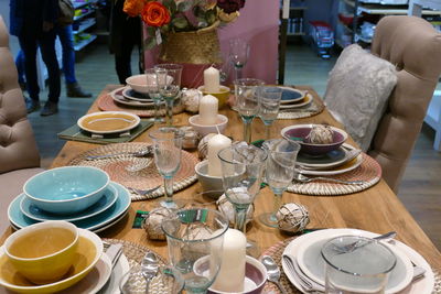 High angle view of place setting on table