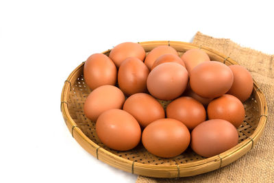 High angle view of eggs in container
