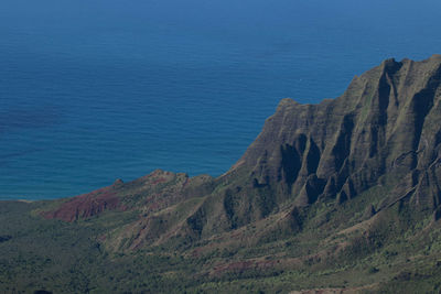 Scenic view of sea and mountains against sky