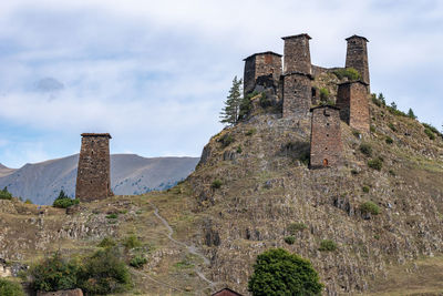 Low angle view of fort against sky