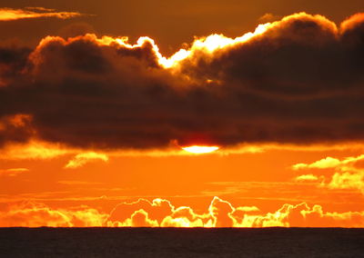 Scenic view of dramatic sky over sea during sunset