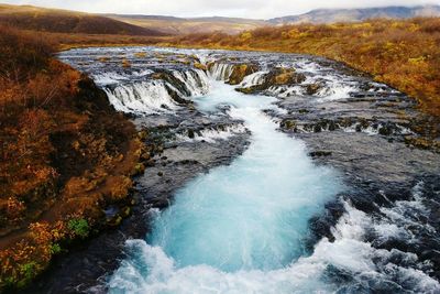 Waterfall in iceland with autumn colors