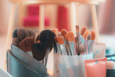 Close-up of various make-up brushes