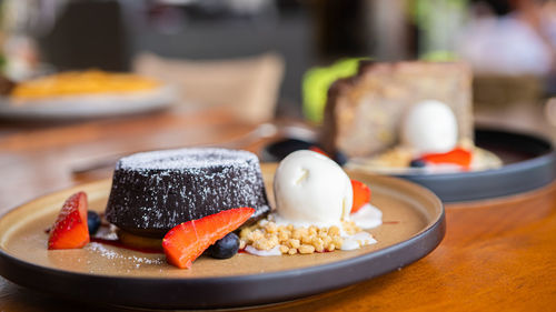 Close-up of dessert in plate on table