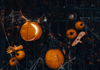 Close-up of illuminated lanterns